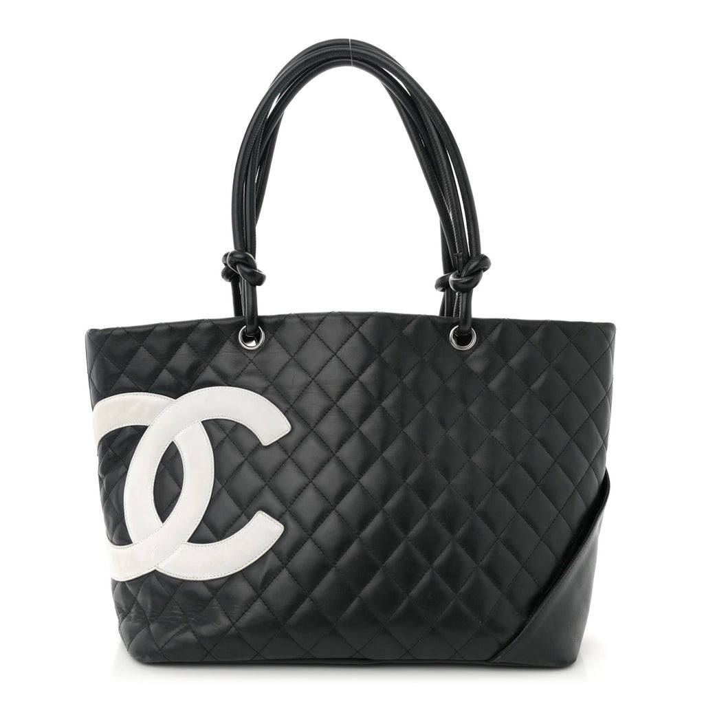 Calfskin Quilted Large Cambon Tote Black