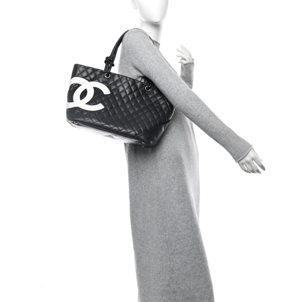 Calfskin Quilted Large Cambon Tote Black
