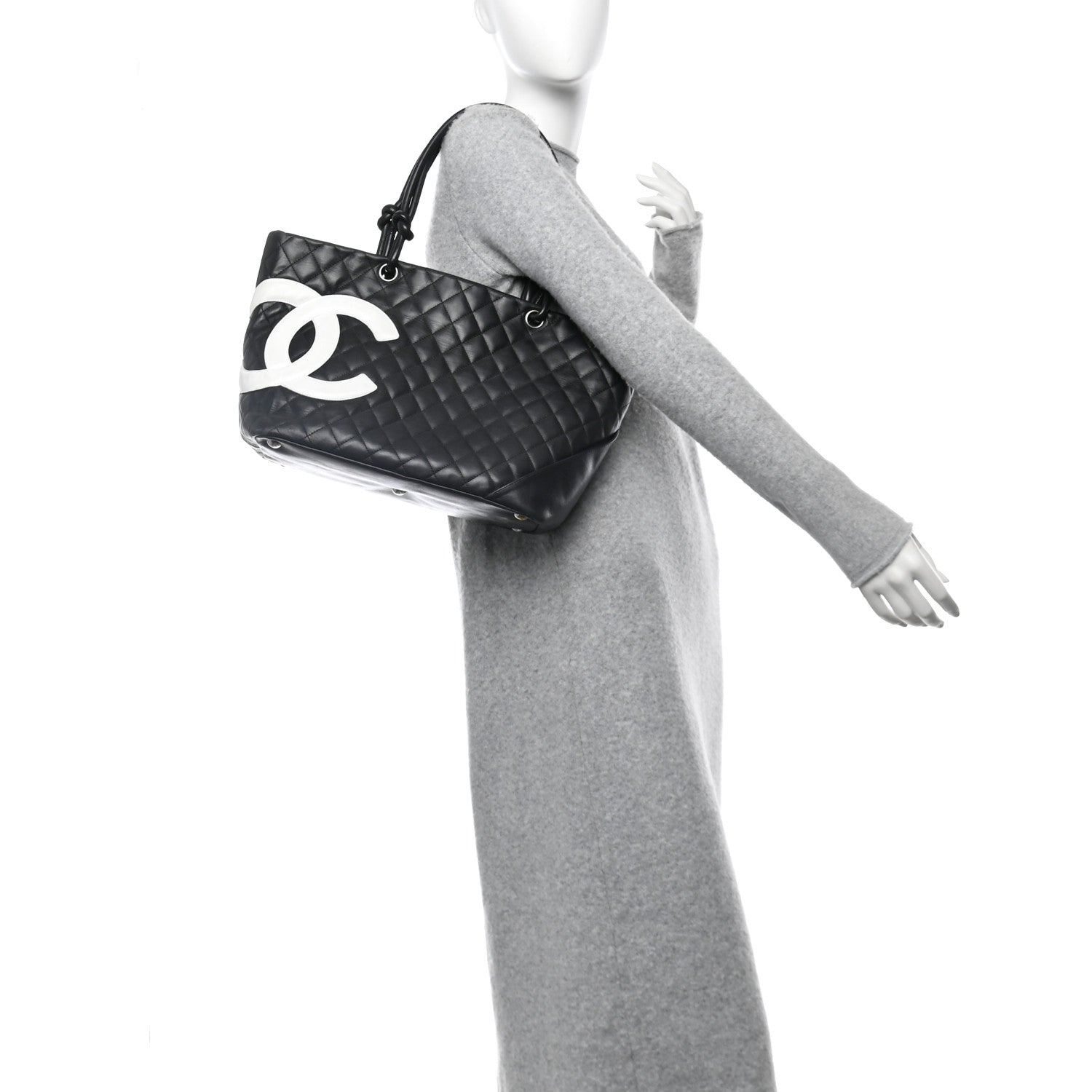 Calfskin Quilted Large Cambon Tote Black