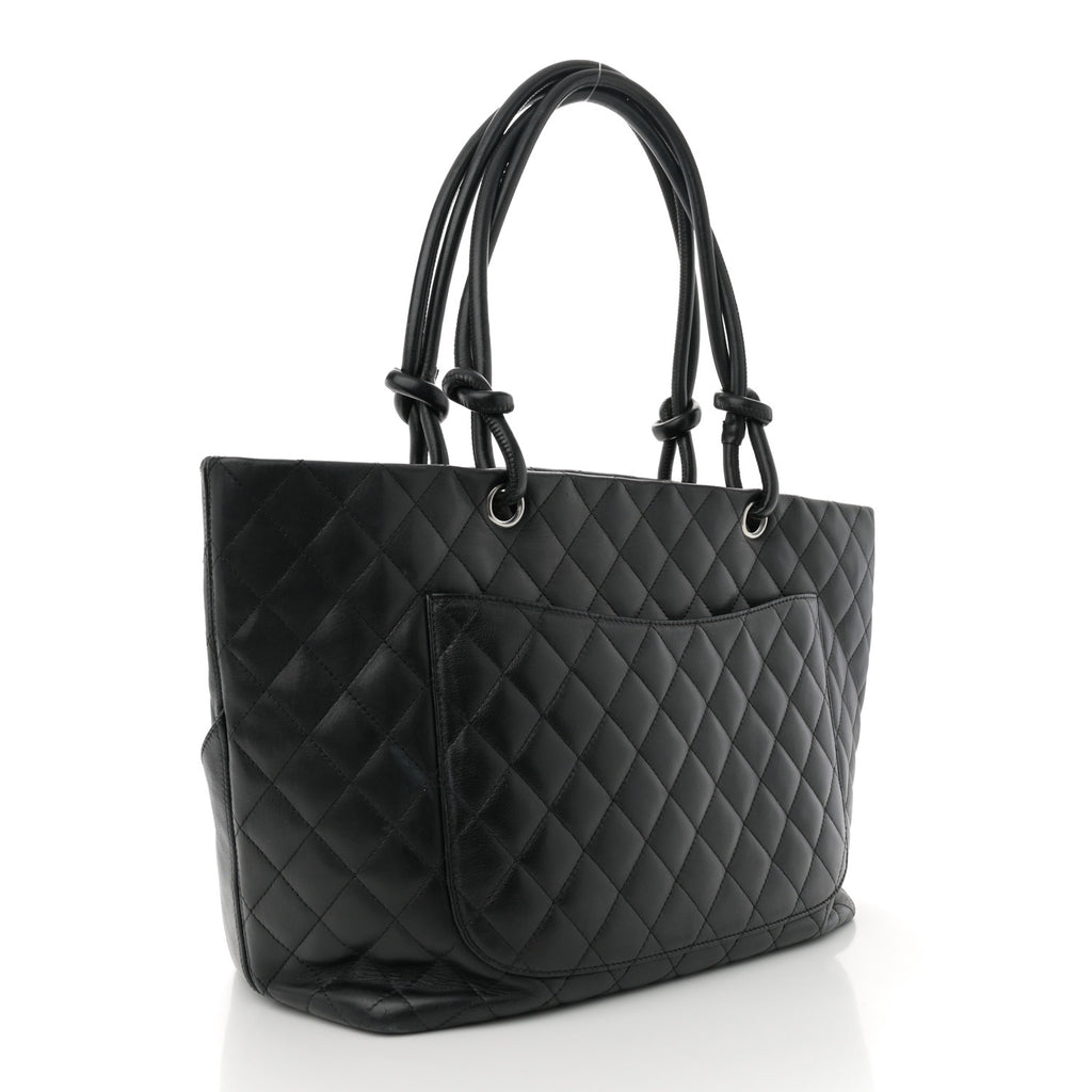 Calfskin Quilted Large Cambon Tote Black