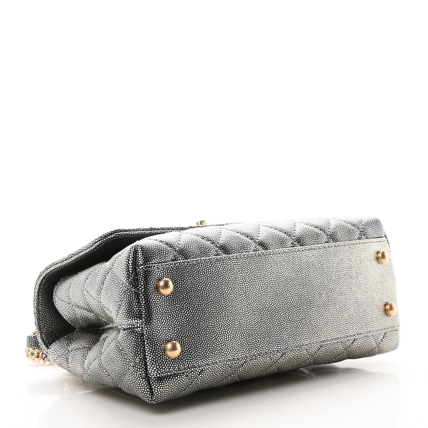 Metallic Caviar Quilted Mini Coco Handle Flap Silver